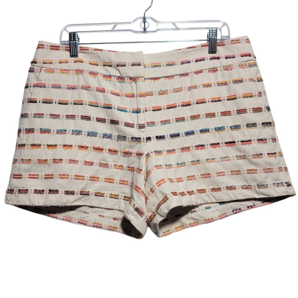 Loft Womens Size 6 Cream Stripe Tweed Mid Rise Chino Shorts Embroidered‎
